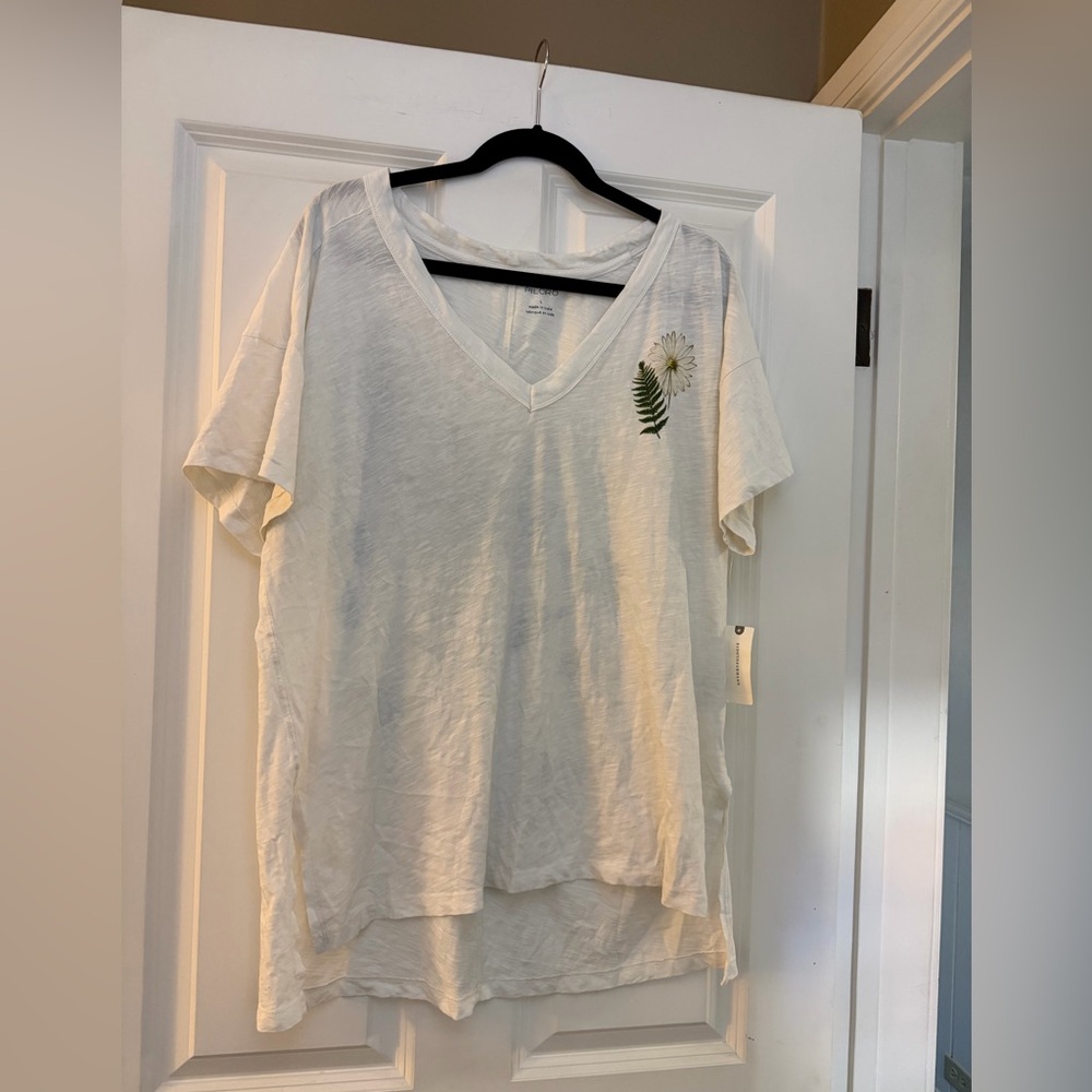 Pilcro White V-Neck Women’s Top with Floral Detail